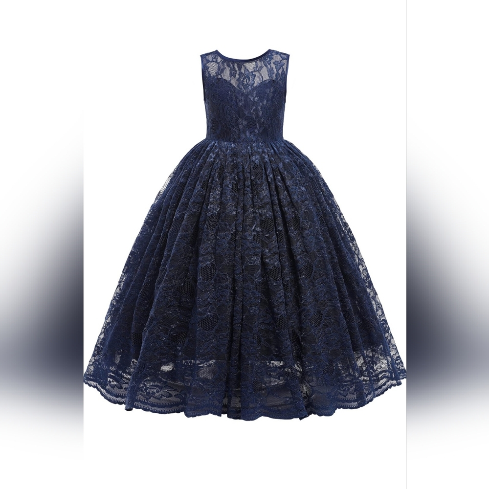 Glamulice Full Lace Flower Girls Dress Long A Line Bridesmaid Wedding Tulle Dres